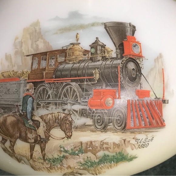 Vintage Lamp Shade Ruffled Milk Glass Train History Scenes 6.75” GWTW - Picture 13 of 16